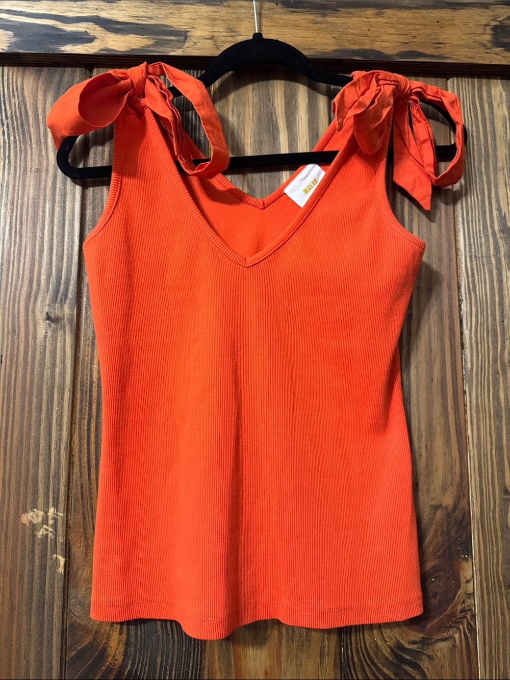 Anthropologie Maeve Orange Tie-Shoulder Ribbed V-Neck Tank
